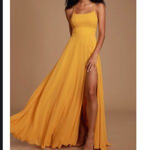 Lulus Mustard Yellow Maxi Gown with Slit
